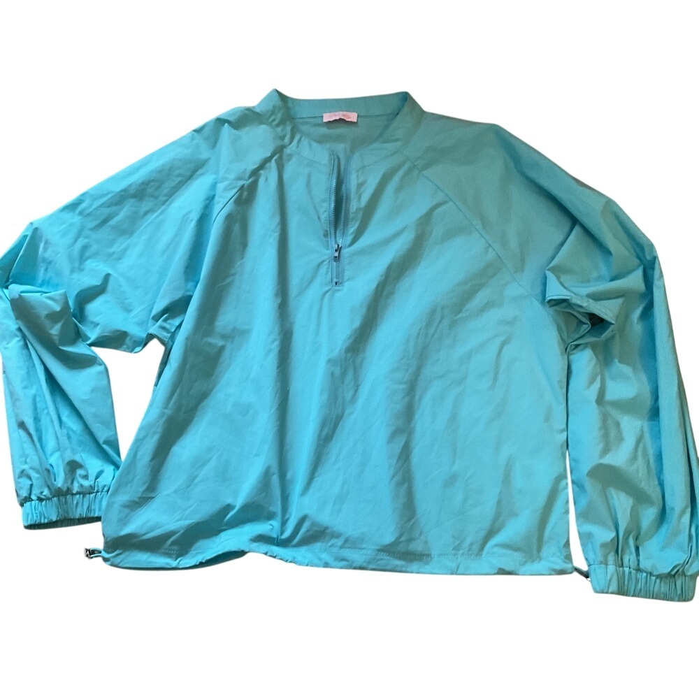 Pink Lily Womens Quarter Zip Windbreaker Pullover‎ Aqua Blue Mock Neck Medium